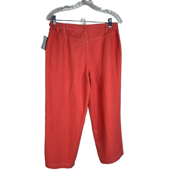 New Gorgeous Vibrant Coral Wide Leg Linen Blend Cropped Comfort Pants Size 10P - Picture 5 of 14